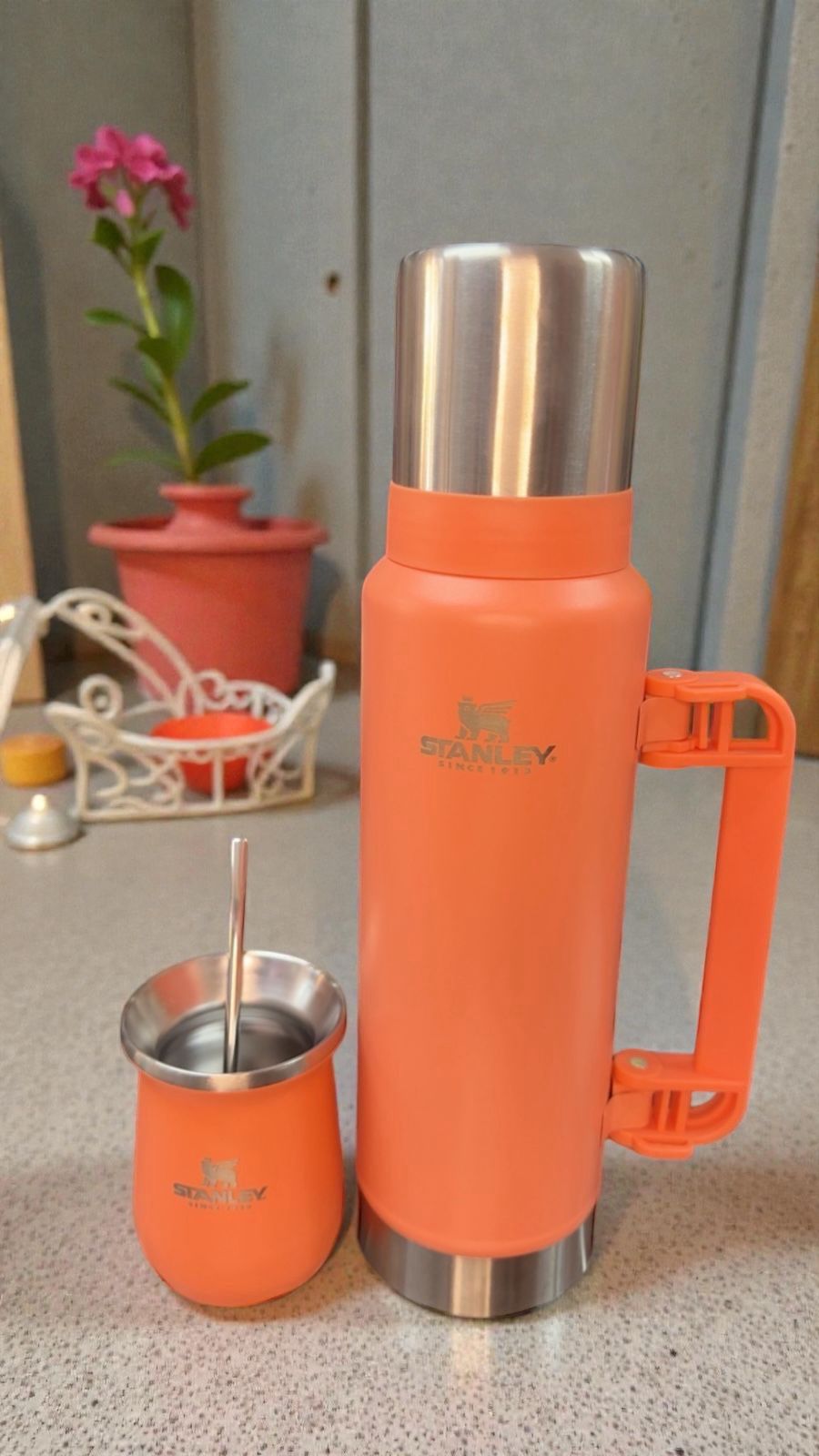 Termo y mate símil Stanley naranja