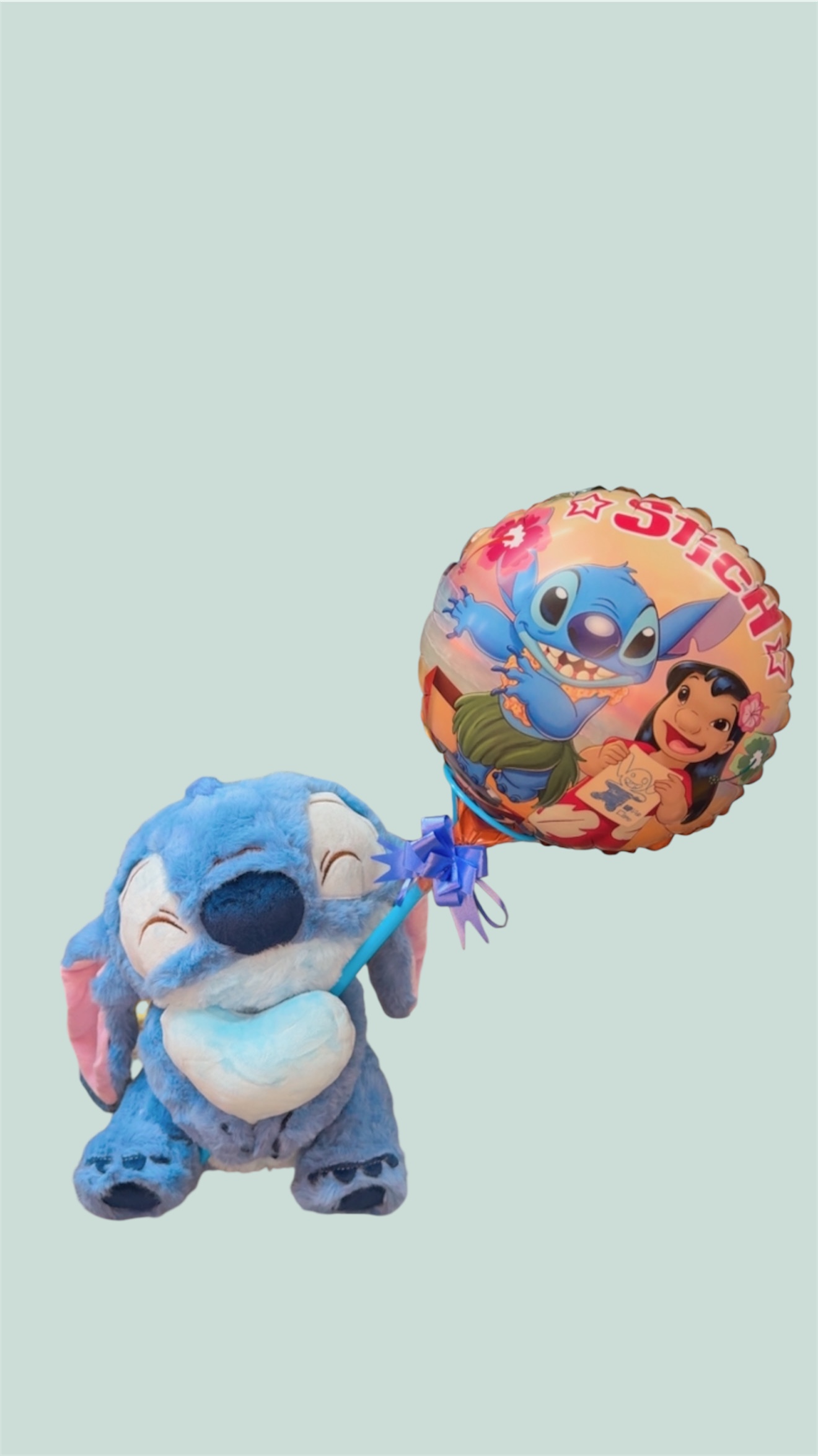 Peluche Stich con corazón 35cm más globo