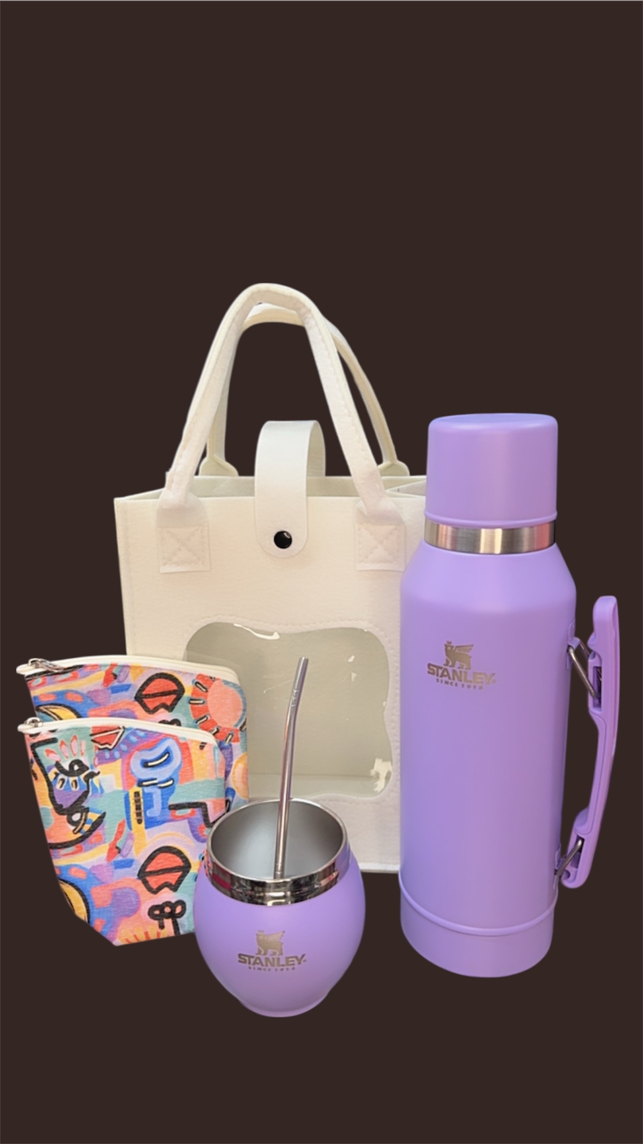 Combo matero lila con bolso con visor